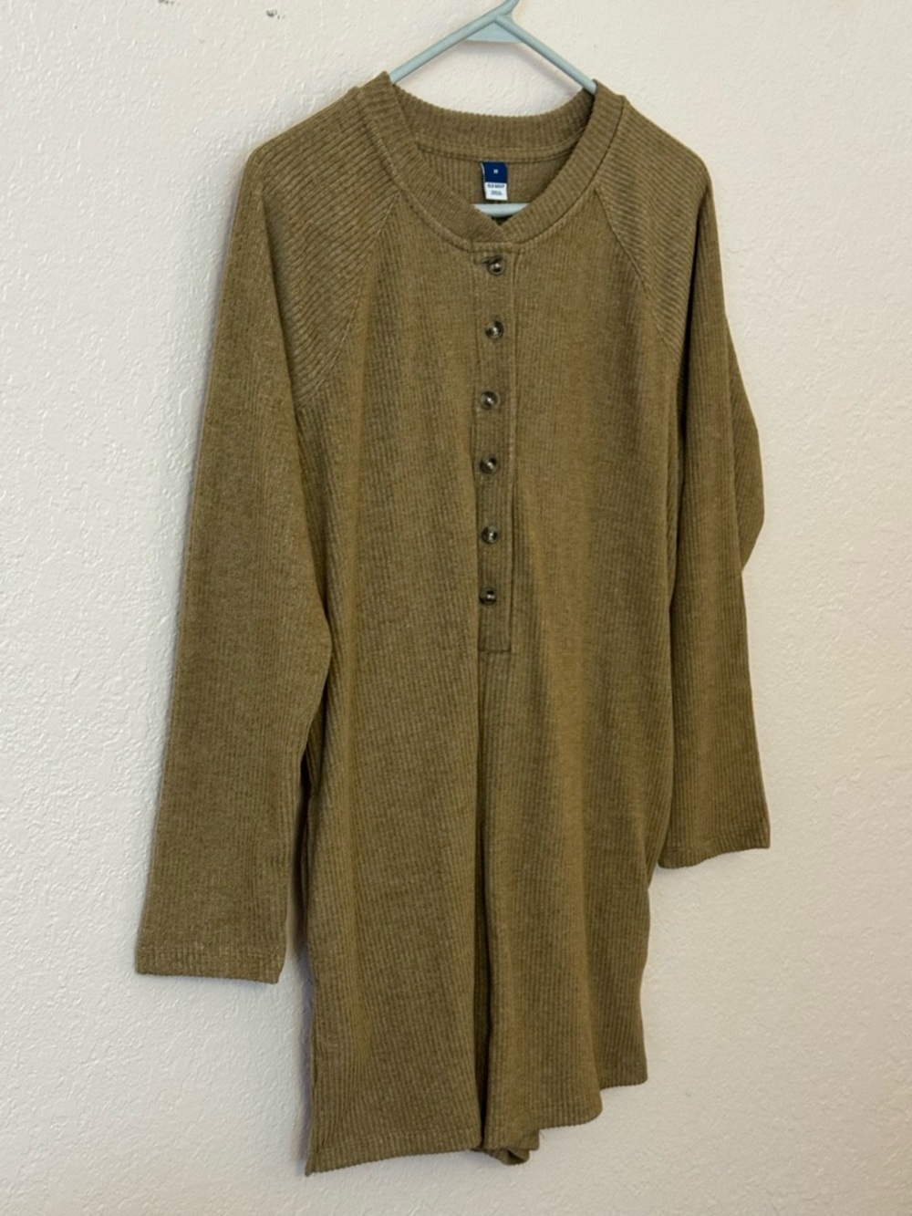 Old Navy Brown Ribbed Henley Jumpsuit Romper